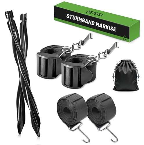 PETGILL Sturmband Markise Set für Thule Omnistor | sturmband für vorzelt | Sturmsicherungseinrichtung für Thule Omnistor Wohnwagen-Markisen – Wohnwagen-Sicherungsband-Set mit Sturmleinen