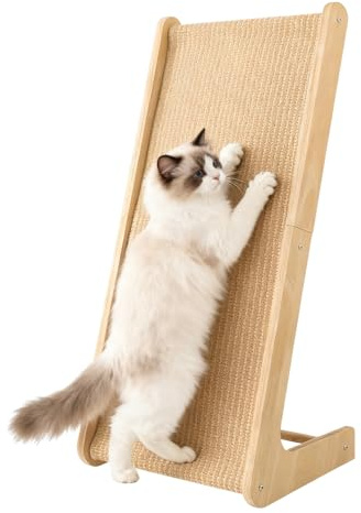 Wxeadu Rascador para Gatos, Rascador en Forma de L de 75°, Rascadors para Gatos de 72cm de Altura, Columna rascadora de sisal Natural con rampa para Paredes y Esquinas, Proteger Muebles y Sofás