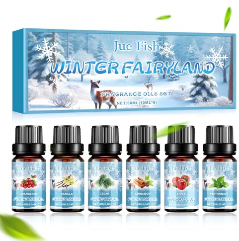 6 x 10ML Winter Ätherische Öle Set, Naturrein Aromatherapie Duftöl | Aromatherapie Duftöl Geschenk Set für Diffuser, Minze, Zimt, Zeder, Vanille, Cranberry, Apfel
