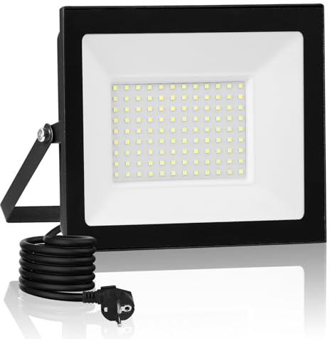 Bellanny LED Strahler Außen 100W, 10000LM 3000K Warmweiß Scheinwerfer Fluter Flutlicht Baustrahler | IP66 Wasserdicht Wandstrahler mit Stecker & 3m Kabel, Aussenlampe für Garten Garage Hof Werkstatt
