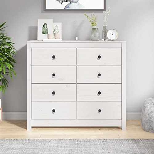 HETFTJN Beistellschrank 100x40x90 cm Weiß aus Massivholz Kiefer, praktisches Sideboard mit geräumigen Schubladen, robuster Landhausstil Kommode für Wohnzimmer, Küche oder Flur