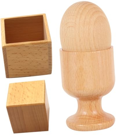GARVALON Coordination Main-œil Montessori 2 Ensembles pour Tout-Petits Œuf en Bois et Coquetier Boîte en Bois et Blocs Carrés, D’éveil Préscolaire Éducatif Adapté la Préhension des Bébés