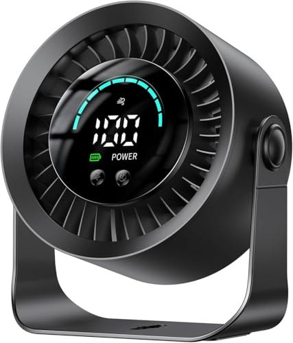 Luxepa Small Desk Fan, 100 Speed USB Rechargeable Battery Operated Quiet Portable Table Fan, Personal Desktop Cooling Fan with LED Display, 360° Tilt Tabletop Fan for Bedroom Office Travel (Black)