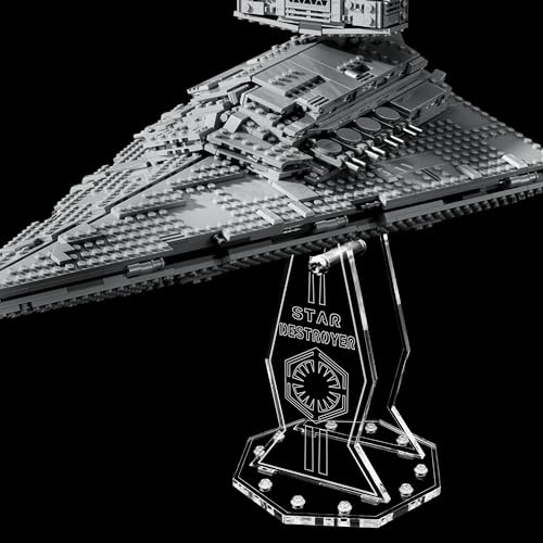 Premium Gravur Acryl Display Ständer kompatibel zu Lego 75394 Imperial Star Destroyer | 5mm Halterung | Hochwertiger Präsentationsständer | Schwebender Effekt | Drehbar & Neigbar | Nur Ständer