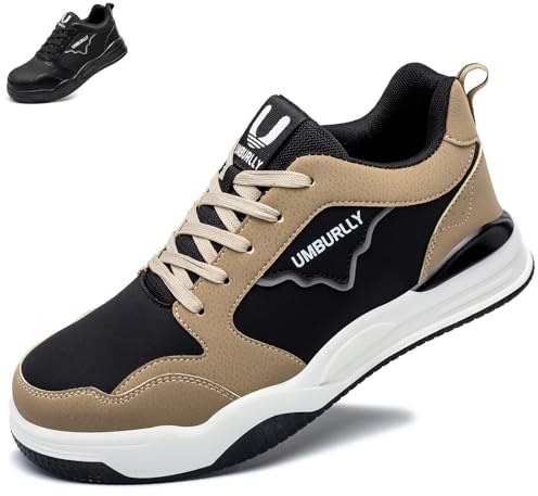 KTDYG Sicherheitsschuhe Herren Stahlkappenschuhe Leicht Wasserdicht Arbeitsschuhe rutschfest mit Stahlkappe Arbeitsschutzschuhe Bequem, Khaki, 43EU