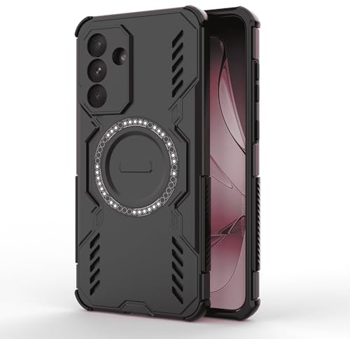 Techsuit für Samsung Galaxy A56 5G Hülle mit Magnetring, Stoßfest, Verstärkte Ecken, Kameraschutz, Anti Rutsch Textur, Erhöhte Kanten, ArmorMag Case Series, PC TPU Hybrid, Schwarz