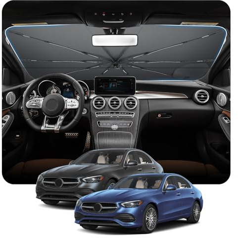 [2026 Actualización] BSTW Compatible con Mercedes C-Classe W205 2016-2021 y W206 2022-2026 Parasol para Parabrisas, Parasol Plegable Automático Diseño con Cordón, Protector Solar y Protección UV