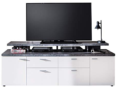 trendteam smart living - Lowboard Fernsehschrank Fernsehtisch - Wohnzimmer - Mood - Aufbaumaß (BxHxT) 180 x 66 x 47 cm - Farbe Weiß mit Stone dunkel - 188032438