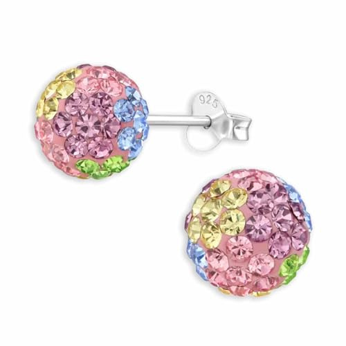 Monkimau 8mm Silber Ball Ohrstecker mit Kristallen aus 925 Sterling Silber | Hypoallergen und elegant für Frauen | Mädchen Kinder Ohrringe Schmuck Geschenk