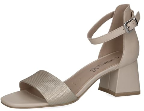 CAPRICE Damen Sandalen mit Absatz aus Leder mit Riemchen, Beige (Cream Comb), 42 EU