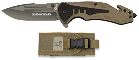 Cuchilleria Deportiva K25-18318- Coltello Sportivo K25 Coyote, Manico G10, Lama 8,7 cm, Clip – Attrezzo per Caccia, Pesca, Campeggio, Outdoor, Sopravvivenza e bushcraft