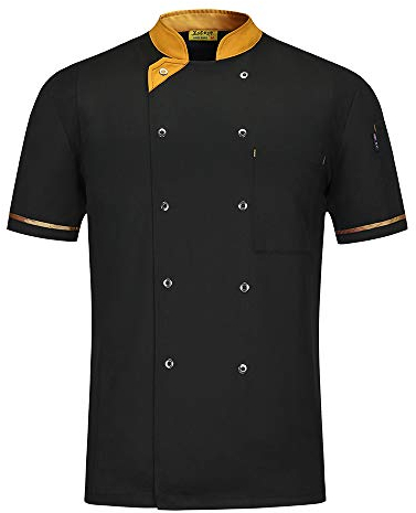 WMOFC Kochjacke,Chef Uniform, Herren Damen Kurzarm Baumwolle Küchen Koch Jacke, Kostüm Restaurant Hotel Cafe Chef Mantel,Schwarz,M