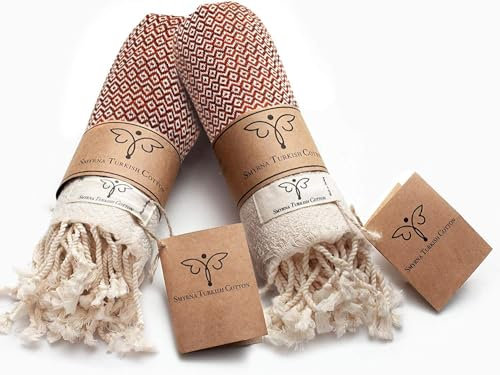 SMYRNA TURKISH COTTON Vintage Series - Juego de 2 Toallas de Mano de 40 x 100 cm, 100% algodón Turco, Toallas de Pelo, paños Suaves para baño y Cocina, no se encogen, Lujo prémium, Color Naranja