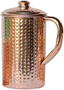 TreegoArt Kupfer-Wasserkrug, gelenklos, auslaufsicher, gehämmertes Design, 2 Liter (1 Stück)