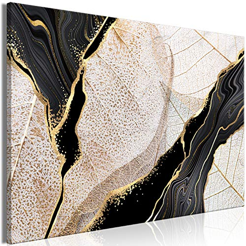 murando - Leinwand Bilder Abstrakte Blätter 90x60 cm Leinwandbild 1 tlg Kunstdruck moderne Wandbilder Wohnzimmer Schlafzimmer Bilder auf Leinwand XXL Wanddekoration Wand Deko Pflanze Natur Schwarz