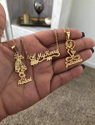 GoodLuck Baby Name Necklaces Personalised Custom Any Cartoon Character With Letter Necklace Stainless Steel Child Painting Jewelry Bijoux