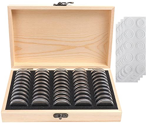 Litensh Lot de 50 Collection Monnaie Boîte de Protection 18mm 21mm 25mm 27mm 30mm Capsules Monnaie Boîte en Bois Boîte Commémoratives Boîte de Rangement pour pièces de Monnaie Commémorative