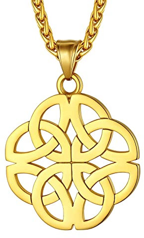 Richsteel Collana con Nodo Celtico da Uomo Stile Nordico Rune Vichinghe Collana Amuleto Gioielli Fortunati in Acciao Inox 18K Oro Placcato Impermeabile Catena di Corda