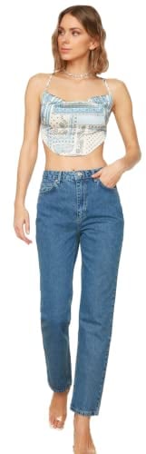 Trendyol Jean Bootcut Taille Haute et évasé, Bleu Marine, 62 Femme