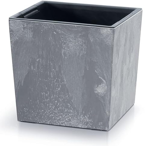 rg-vertrieb Blumenkasten Blumenkübel Blumentopf Pflanzkübel Quadrat Beton-Optik mit Einsatz Low Beton Struktur (300 Grau)