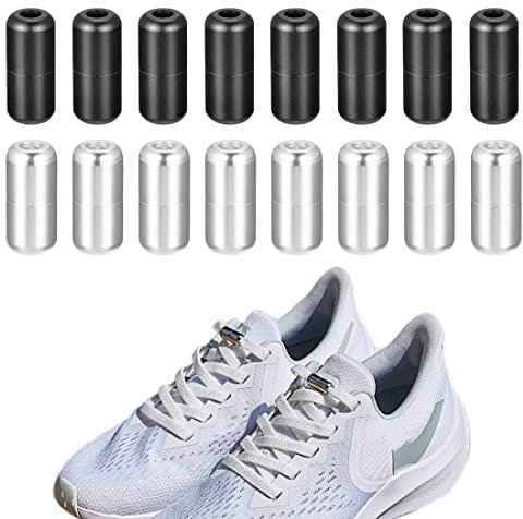 Androxeda 16 Piezas Hebillas para Cordones de Zapatillas Hebilla de Cordones Hebilla de Cordón para Zapatos para Zapatillas de Deporte Zapatos Casuales (Negro, Plata)
