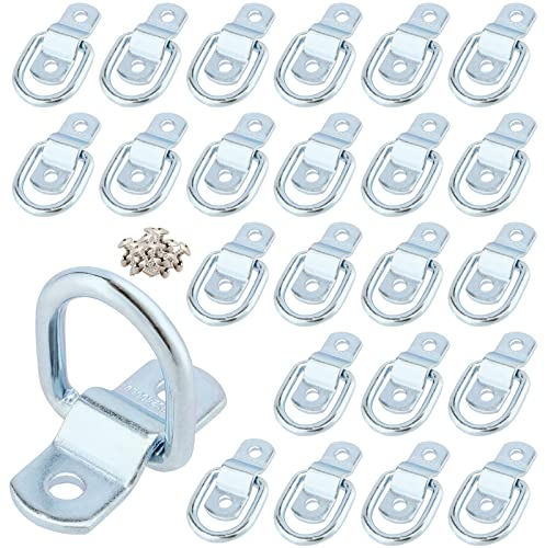 ZEONHEI 24 Stück D Ring Zurröse, Zurrösen Ring, Zurring Aufbauring Ring Sicherheitsanker D Ringanker mit 48 Schrauben für Anhänger, LKW, Boot, Fracht, Silber