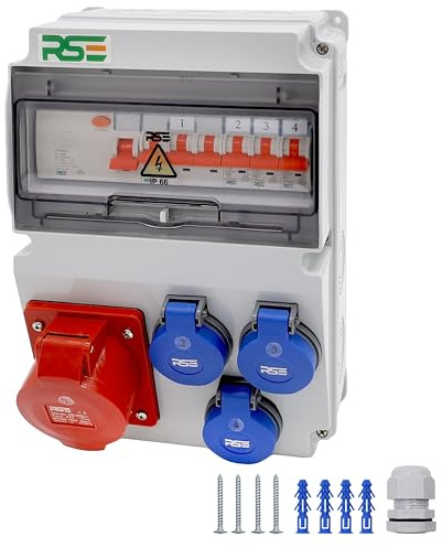 BAUSTROMVERTEILER WANDVERTEILER KOMPLETT VERDRAHTET 32A 16A 230V MIT CEE DOSE ZÄHLER IP65, 6. 1x32a 3x230v MIT LS+FI