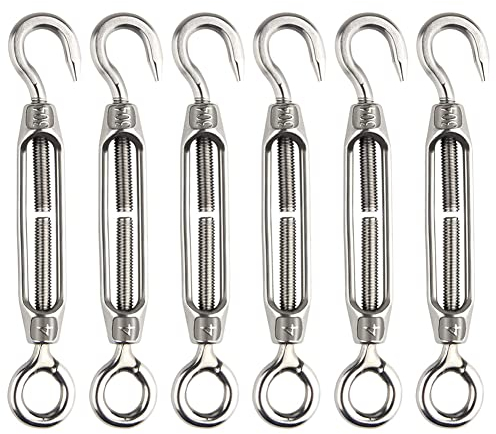 6 Pièces Tendeur Cable M4 Tendeur Cable Inox 304 Réglable Crochet de Ridoir et Oeil pour Tendeur de Fil Cable Acier Corde Crochet Tendeur Accessoires