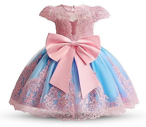 NNJXD bebé niña Bowknot tutú Vestido para Bautizo Infantil Flor niñas Boda cumpleaños Fiesta Vestido 2025 Rosa y Azul Tamaño (100) 2-3 años