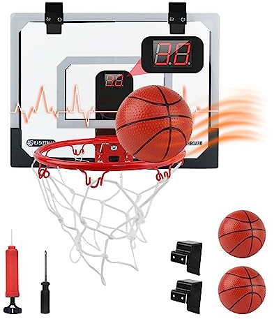 Coriver Mini Basketballkorb Indoor Kinder, 40 x 30 cm Basketballkorb mit Elektronischer Anzeigetafel und Sound, Basketballkorb Zimmer mit 3 Ball, Basketball Backboards, Sport Spiel Satz für Kinder