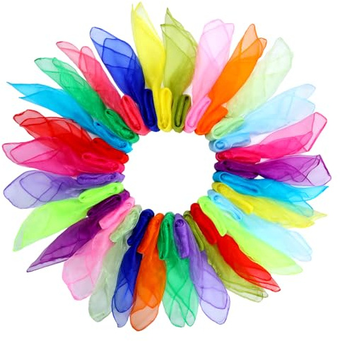 Colovis 30 Pack Dance Scarves,15 Colors Square Juggling Scarf Props Magic Trick PlayScarves Music Movement Scarf for Kids to Play with, 24 by 24 Inches