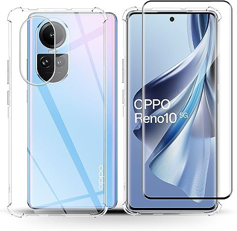 Holilo Silicona Funda + 1 Piezas Protector de Pantalla para OPPO RENO 10 5G / RENO 10 Pro 5G,9H Dureza HD Cristal Templado Case Slim Cover Carcasa Suave Gel Rasguño y Resistente