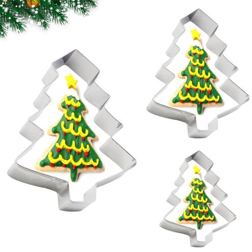 ALLY-MAGIC Christmas Tree Cookie Cutters - 3PCS Stainless Steel Christmas Cookie Cutter Set for Holiday Festive Y9BGMJ