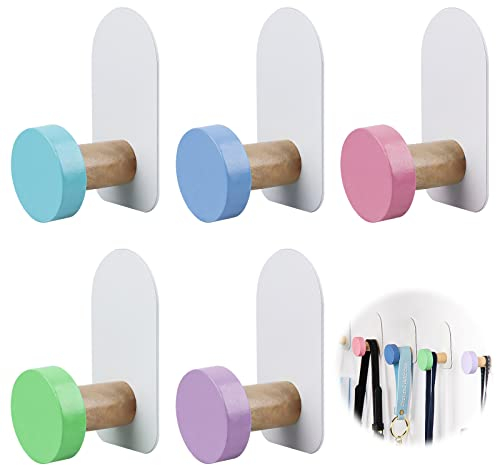 Vugttuon 5Pcs Colorful Adhesive Hooks, Multifunctional Self-Adhesive Hook, Towel Hooks, Adhesive Sticky Hooks, Children's Coat Hooks for Towel, Clothes, Key, Backpacks and Hats (Macaron Color)