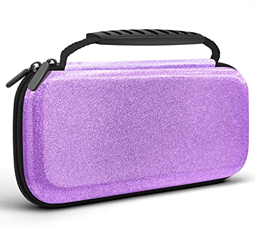 JYPS Glitzer Tragetasche-Set, für Nintendo Switch mit Harter Schutzhülle, lila Travel Carrying Switch Case Zubehör Kit, tragbare Schutz Bundle Tasche, kompatibel mit Nintendo Switch (Lila)