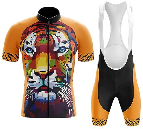 Abbigliamento Ciclismo Uomo Estivo Completo Bici MTB Maglia Ciclista Manica Corta,Maglietta Bicicletta e Salopette Pantaloncini con 19D Gel Imbottiti,Tuta Ciclo Asciugatura Rapida Traspirante(B13,XL)