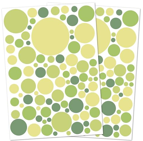 Punalu Kreis Set 176 Stück Wandtattoo für Babyzimmer Aufkleber Sticker Kreise Wandaufkleber Kinderzimmer Deko Punkte Dots Klebepunkte (grün)
