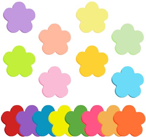 Farbige Haftnotizen, 16 Farben 800 Blatt Pflaumenblüte Form Selbstklebende Haftnotizzettel, Sticky Notes für Büro Schule Zuhause Memo Notizblöck 70 x 70 mm