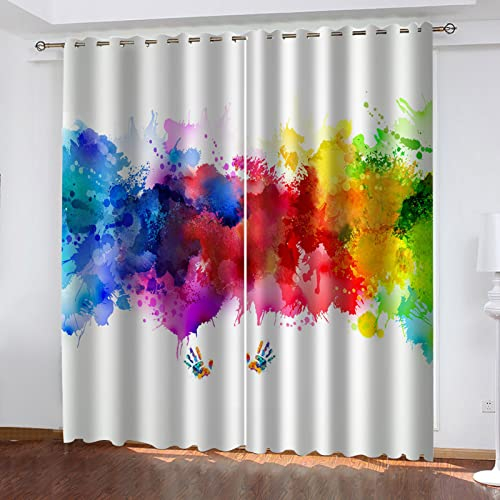 VOYADE 2 Stücke Blickdicht Vorhang Mit Ösen, 3D Bunte Graffiti-Kunst Verdunkelungsvorhang Polyester Verdunkelung Vorhänge Gardinen - Für Wohnzimmer/Schlafzimmer/Kinderzimmer 160X200cm(HXB)