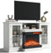 INMOZATA Electric Fire Insert TV Stand, Entertainment Center Console Table with 3-Side Realistic LED Flame Effect Display, Remote Control&Overheat Protection, White, 25 Fireplace, for 65 TV