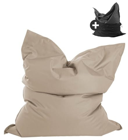 mokebo Sitzsack Outdoor XXL mit Schutzhülle für Kinder & Erwachsene 'Der Große', Bean Bag mit Füllung, Sitzkissen oder Riesen-Sitzsack, wasserabweisender Schutz durch Hülle, 130x170cm, Beige