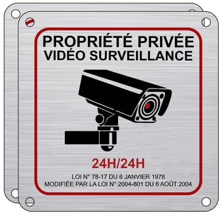 Flintronic Panneau Camera Surveillance Aluminium, 2 Pièces 15×15 cm Sécurité de La famille 24H Vidéo Panneau Camera Surveillance avec Autocollant et Trous Pré-percés pour Intérieur/Extérieur