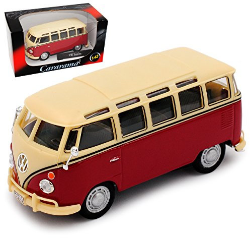 Cararama Volkwagen T1 Dunkel Rot mit Beige Personen Transporter Samba Bully Bus 1950-1967 1/43 Modell Auto
