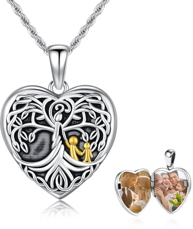REDSUN Medaillon Halskette 925 Sterling Silber Baum des Lebens Herz Medaillon Halskette Lebensbaum Schmuck mit Kette Foto Bilder Medaillon Halskette Geschenke für Frauen Mama Freundin 2