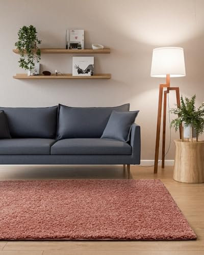 Interiyou Tappeto salotto a pelo alto Sofia - 60x120 cm Rosa - Soffice e monocromatico - Lavabile e antiscivolo - Lungo morbido