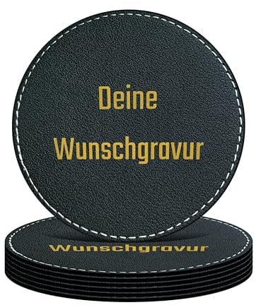 EMACES® Getränkeuntersetzer aus Kunstleder mit Wunschgravur | perfekt als personalisiertes Geschenk für Männer und Frauen | Getränkeuntersetzer aus PU-Leder | Untersetzer Getränke Tischuntersetzer