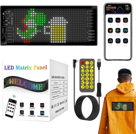 Letrero LED de desplazamiento, pantalla LED flexible y panel para coche, pantalla LED programable de 7 x 3 pulgadas para coche, tienda, bar, hotel