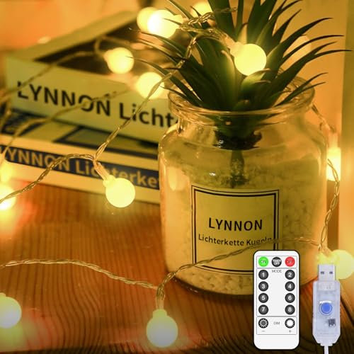 LYNNON 6.5m 30 LED Lichterkette Innen, USB Lichterkette Kugel Warmweiß Dimmbar Lichterkette Globe, Lichterkette Glühbirne für Zimmer Kinderzimmer Balkon CampingZelt Party Hochzeit Weihnachtsbaum Deko