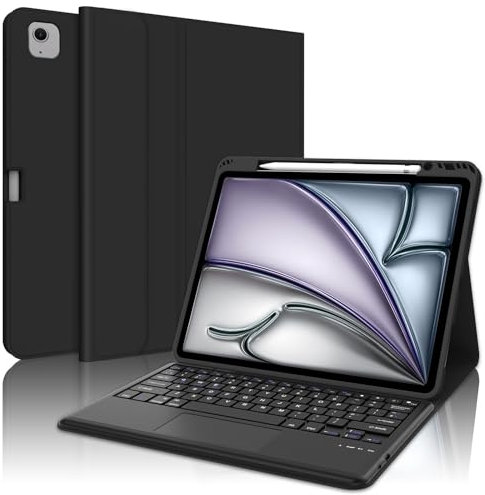 SENGBIRCH Keyboard Case for iPad Air 13'' (M2) 2024 - UK Layout Wireless Detachable Bluetooth Trackpad Keyboard, Protective Folio Cover for iPad Air 13 inch, Black
