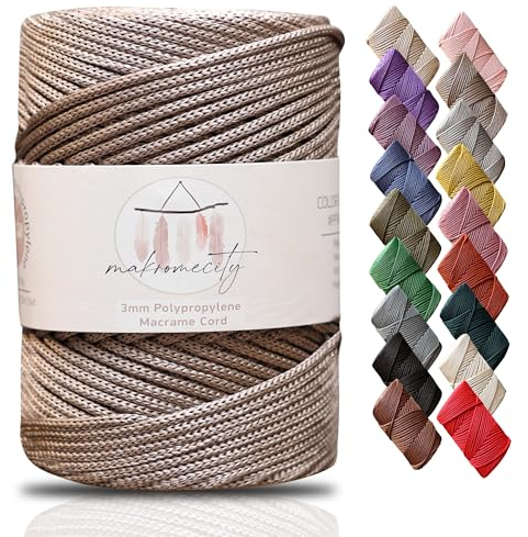 Makromecity Makramee Garn 3mm x 120m Nerz Premium Polyester Makramee Schnur Polypropylene Yarn Basteln für Wandbehänge Umhängetasche Handtasche Runner Schnullerkette Platzteller